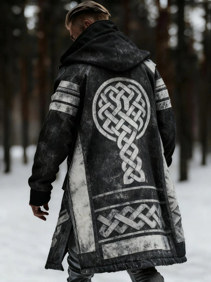 Men's Viking Rune Totem Printed Fleece-Lined Hooded Jacket