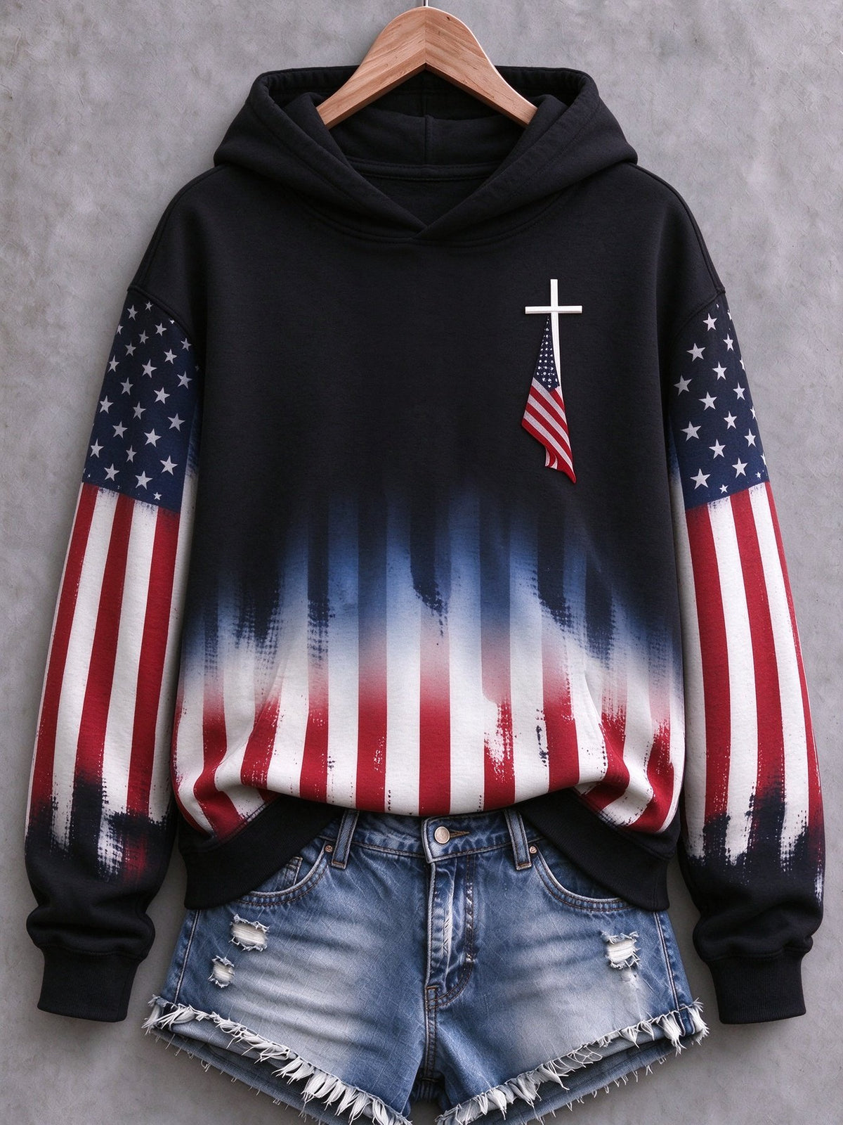 Women's Faith Cross Flag Print Long-Sleeve Sweatshirt
