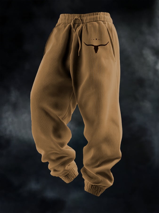 Men's Casual Waffle Bull Head Solid Color Multi-Color Optional Sports Pants