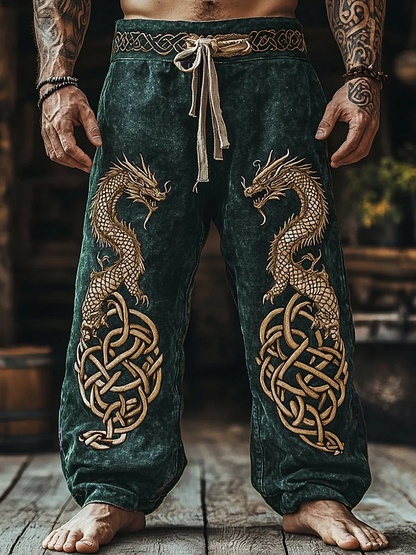 Men's Viking Mythical Art Dragon Graphics Sweatpants