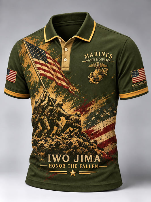 Men's American Marines Veteran Art Printed Polo Shirt