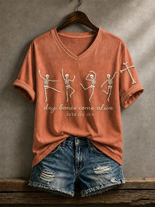Women's Casual Faith Dry Bones Come Alive EZEKIEL 37:5 Printed T-Shirt