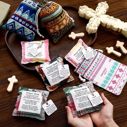 ⏰ LAST DAY 49% OFF - 🎁 Pocket Prayer Quilt Set | Mini Handmade Prayer Blankets with Cross & Drawstring Bag Christian Gifts ✝️