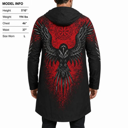 Viking Raven And Vegvisir Graphic Hooded Coat