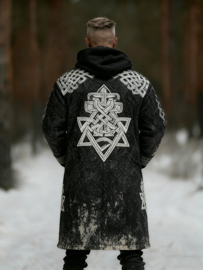 Men's Viking Dark Celtic Vintage Distressed Fleece-Lined Hooded Jacket