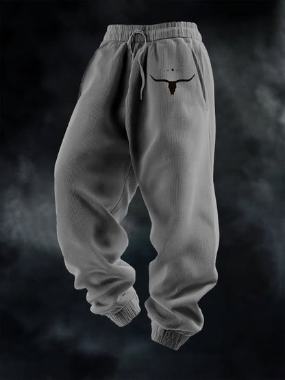 Men's Casual Waffle Bull Head Solid Color Multi-Color Optional Sports Pants