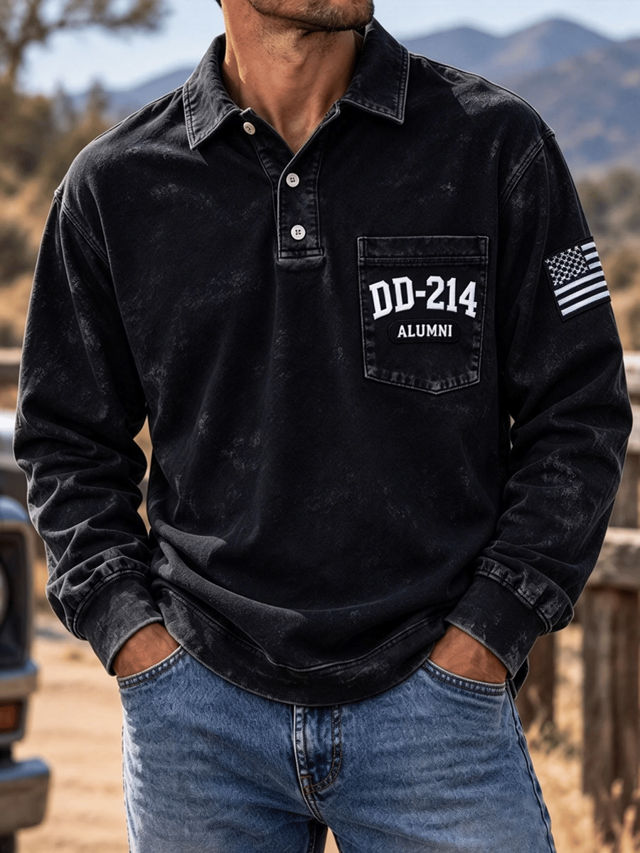 Men's Veteran DD-214 Print Long-Sleeve Polo Shirt