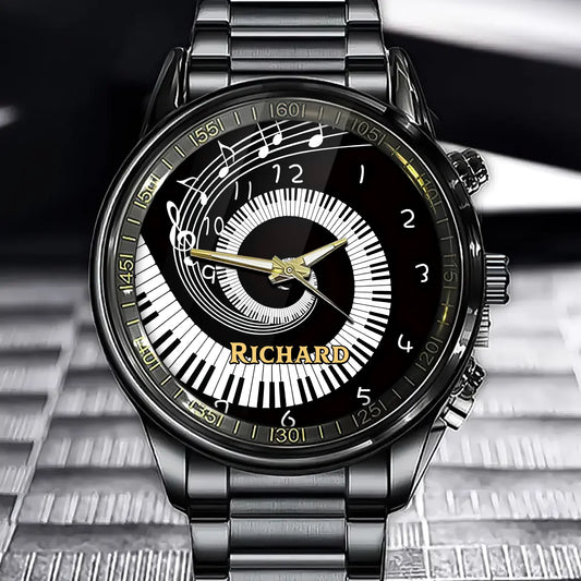 Personalized Music-Themed Watch – Spiral Piano and Notes Design