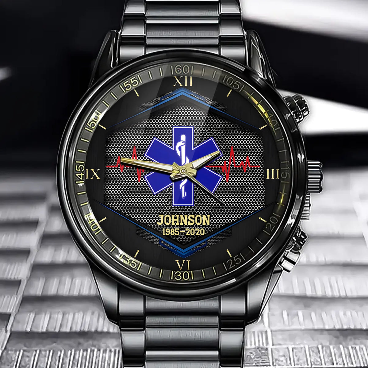 Personalized EMS /EMT /Paramedic /Firefighter /Police Custom LOGO, Title & Time Watch
