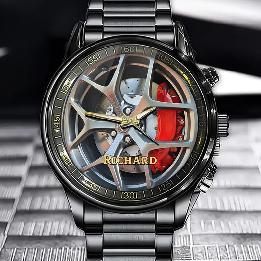 Personalized Rev Wheel Watch - Customizable Name Edition for Auto Enthusiasts