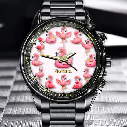 Personalize Love Flamingos Watch - Add Your Name to This Whimsical Timepiece