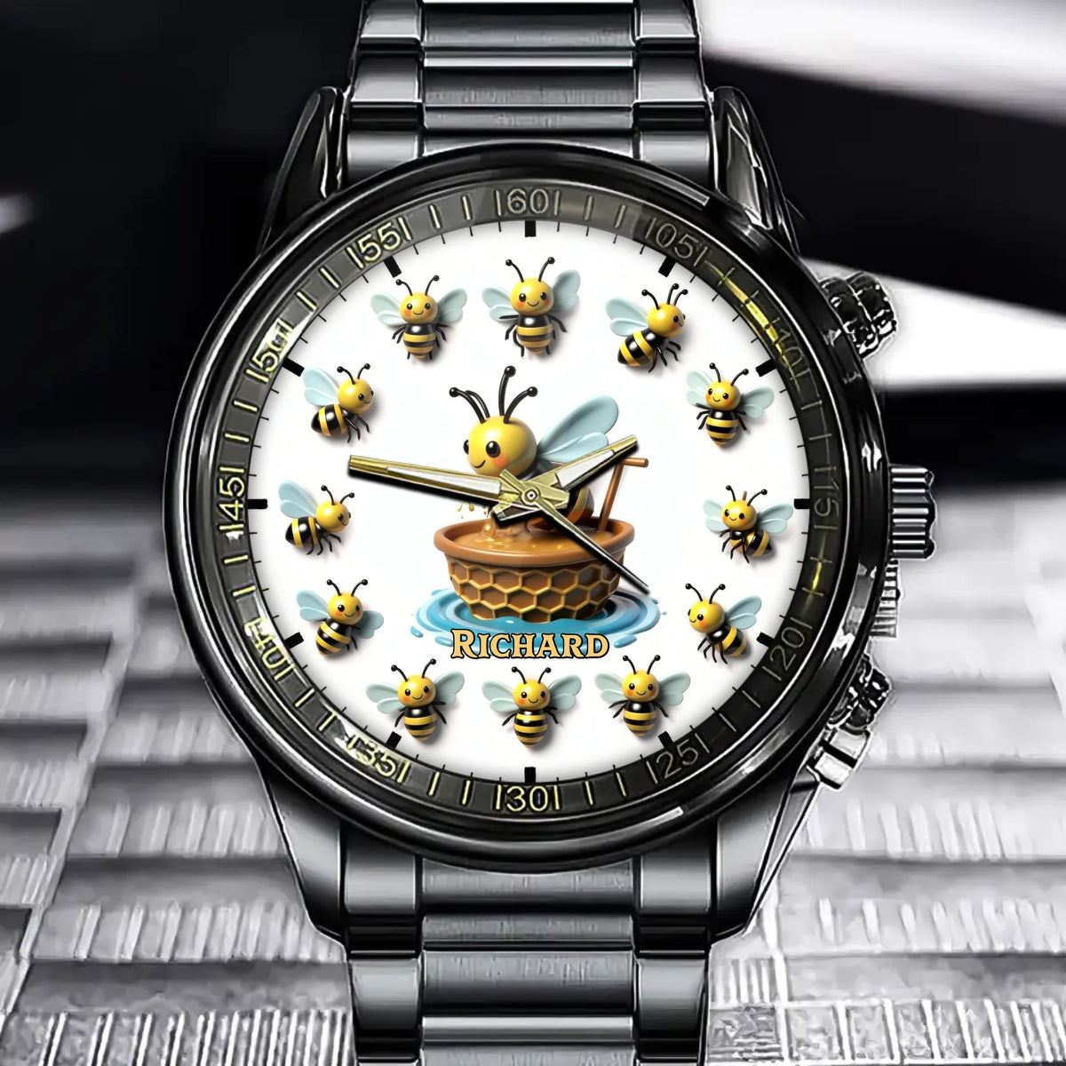 Custom Bee Happy Watch - Personalize Your Name on This Honey-Inspired Timepiece
