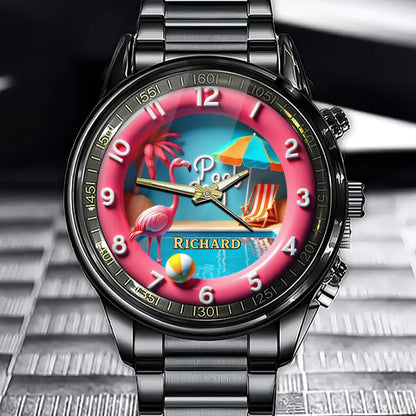 Personalized Flamingo Pool Watch - Customize with Your Name