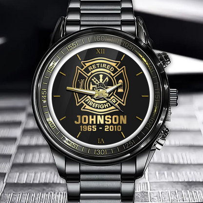 Personalized Retired Firefighter Custom Name & Served Time Watch