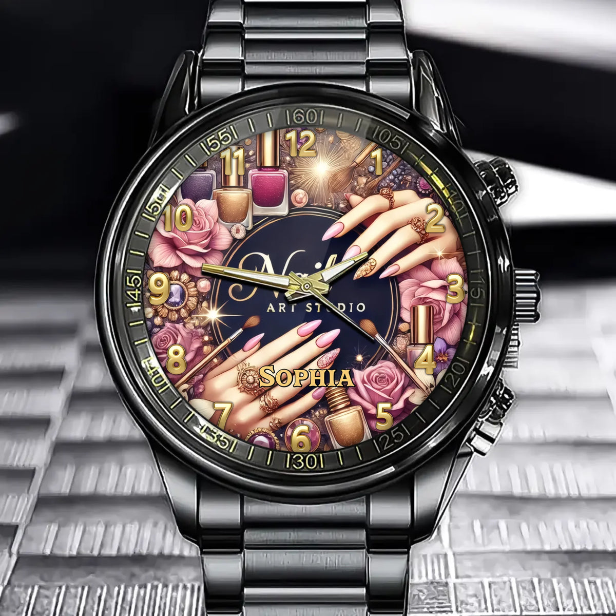 Personalized Nail Art Watch - Add Your Name to the Glamorous Design