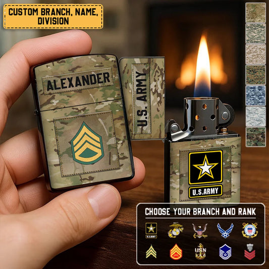 Military Pride Personalized Lighter - Custom Branch, Rank, and Name Gift for Veterans