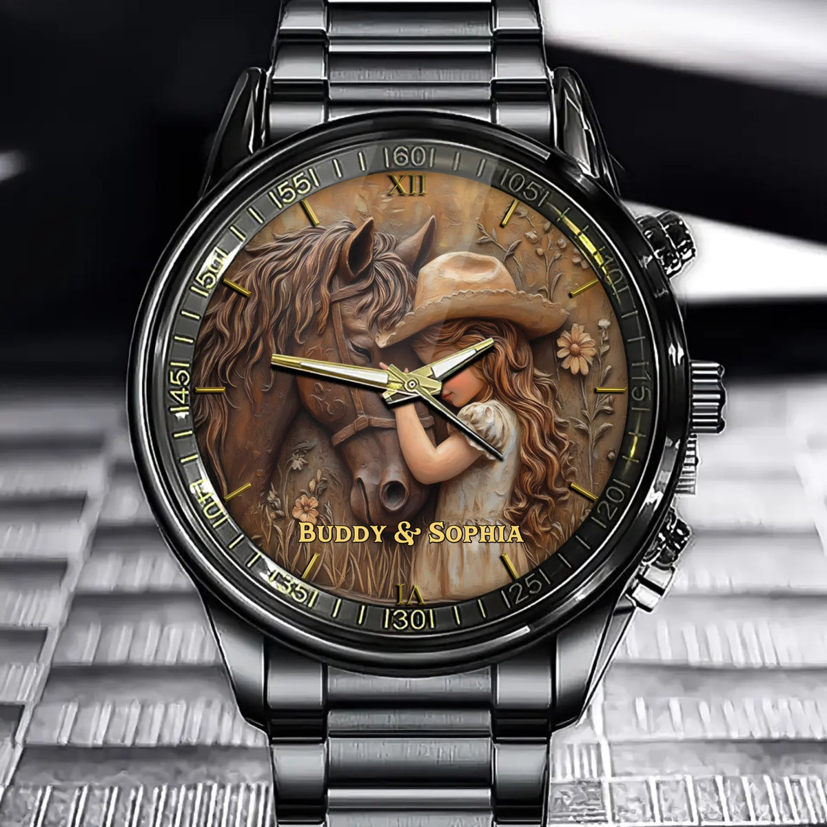 Personalized Girl and Horse Artistic Watch – Custom Name Edition