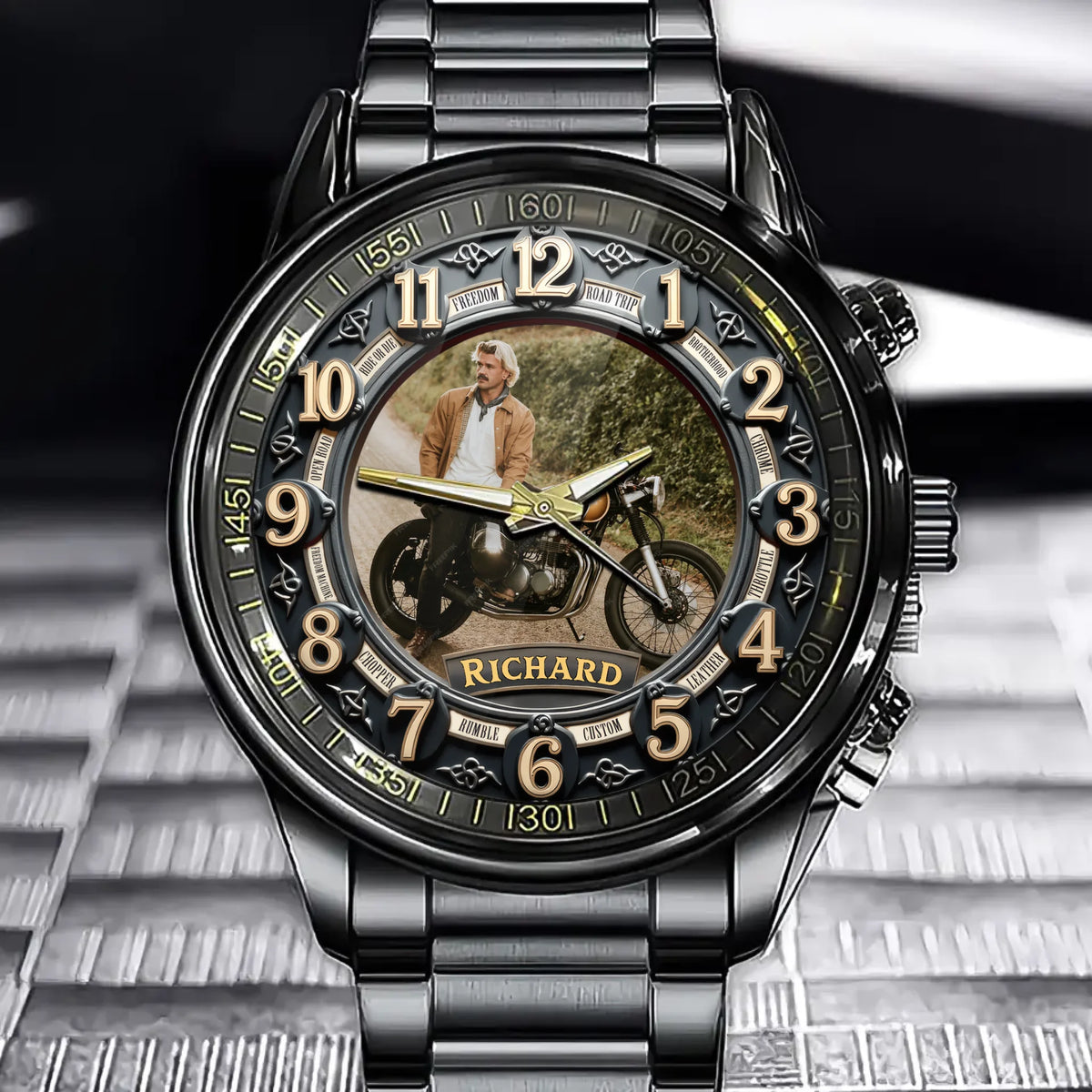 Personalized Motorcycle Rider Upload Photo Watch – Custom Photo Gift for Bikers