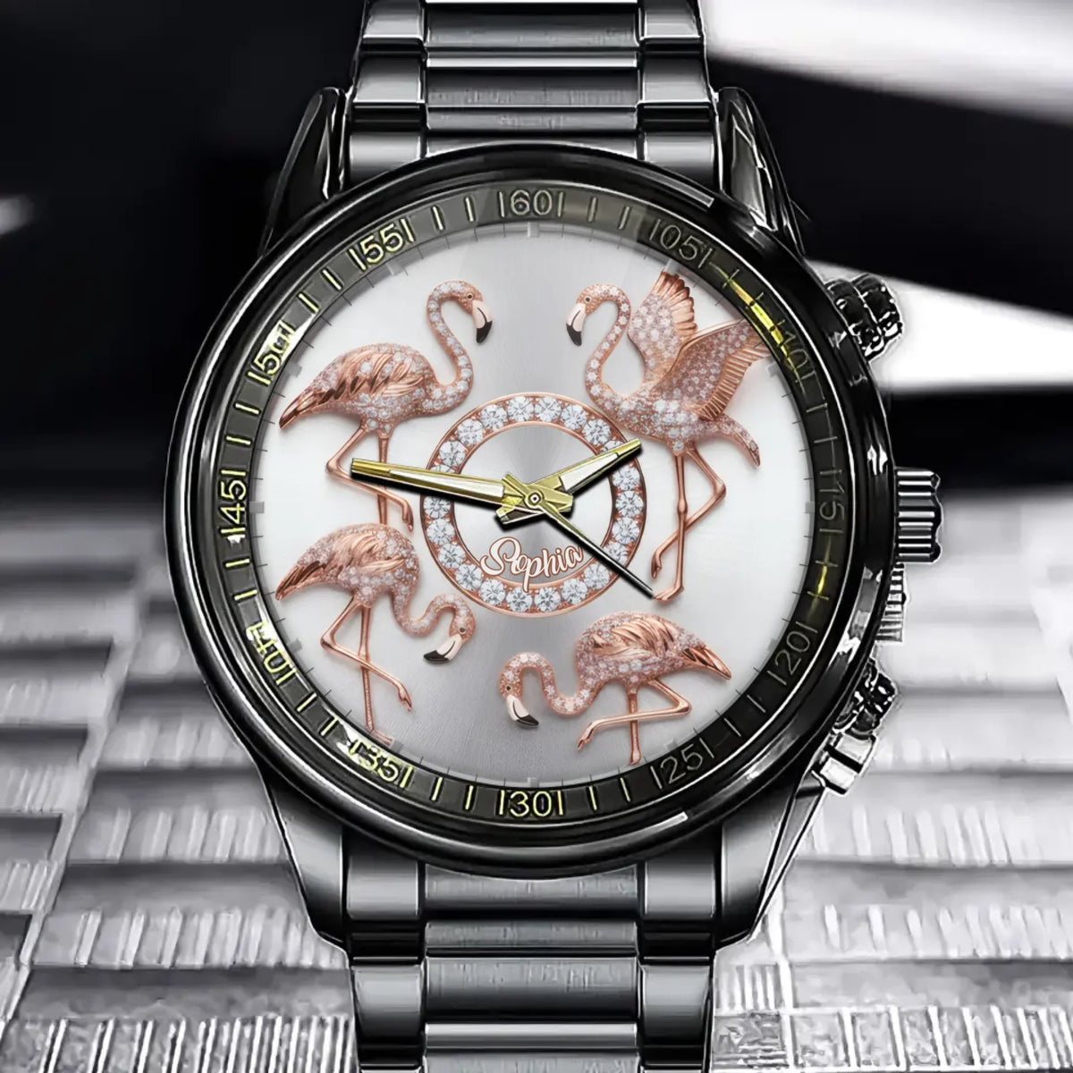 Personalized Flamingo Charm Watch – Sparkling Rose Gold Edition
