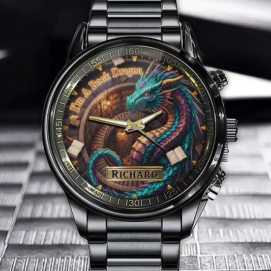 Personalized "I'm A Book Dragon" Watch – Add Your Name, Library Fantasy Design