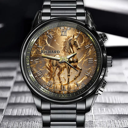 Personalized Luxury Horse Diamond Watch – Custom Name & Color Choice