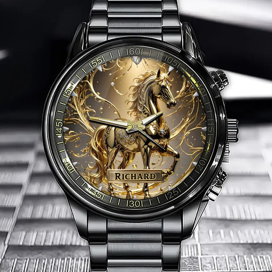 Personalized Name Golden Stallion Watch - Ride the Golden Horse of Time