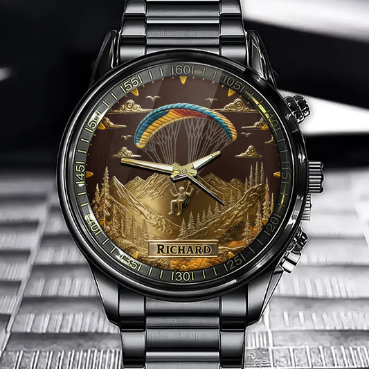 Personalized Adventure Seeker Gold Paragliding Watch – Golden Mountain Explorer Series