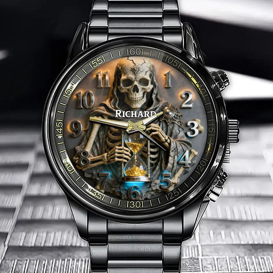 Personalized Skull Watch - Skull Hourglass Sculpture