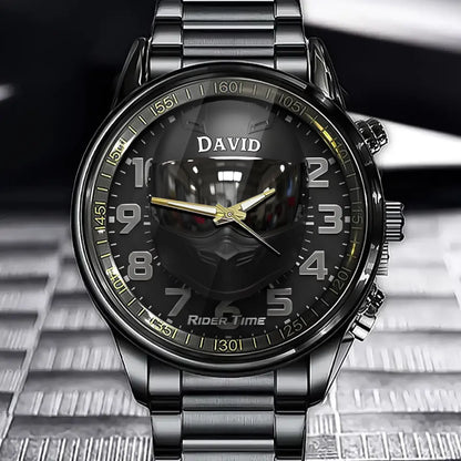 Personalized Biker-Themed Watch - Sleek Matte Black Design with Custom Name Option