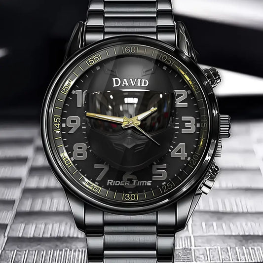 Personalized Biker-Themed Watch - Sleek Matte Black Design with Custom Name Option