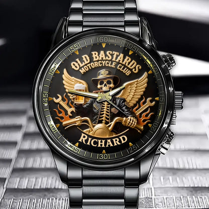 Custom Motorcycle Watch - Personalized "Old Bastards Motorcycle Club" Design