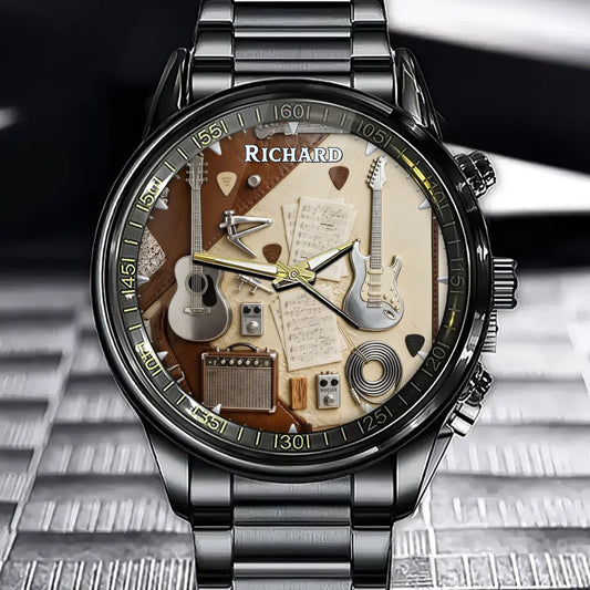 Personalized Musical Instrument-Themed Watch - Custom Timepieces Designed With Guitars And Musical Notes