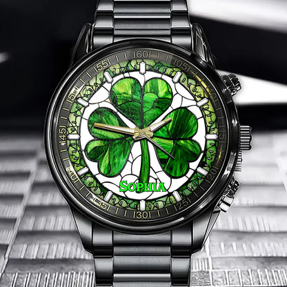 Personalized Elegant Shamrock Watch – Custom Name Edition for Shamrock St Patrick