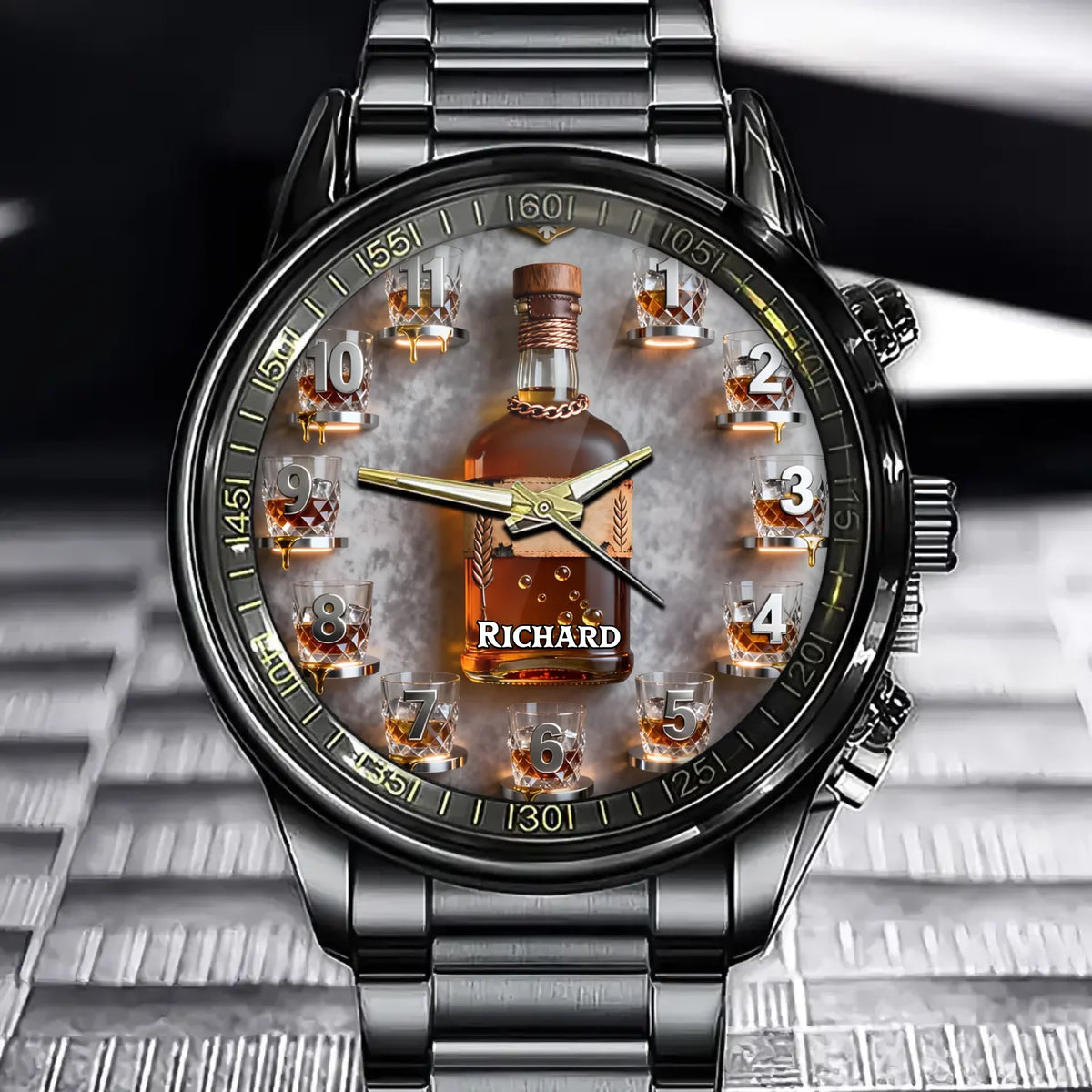 Personalized Whiskey Glass Watch - Exquisite Design With Personalized Name