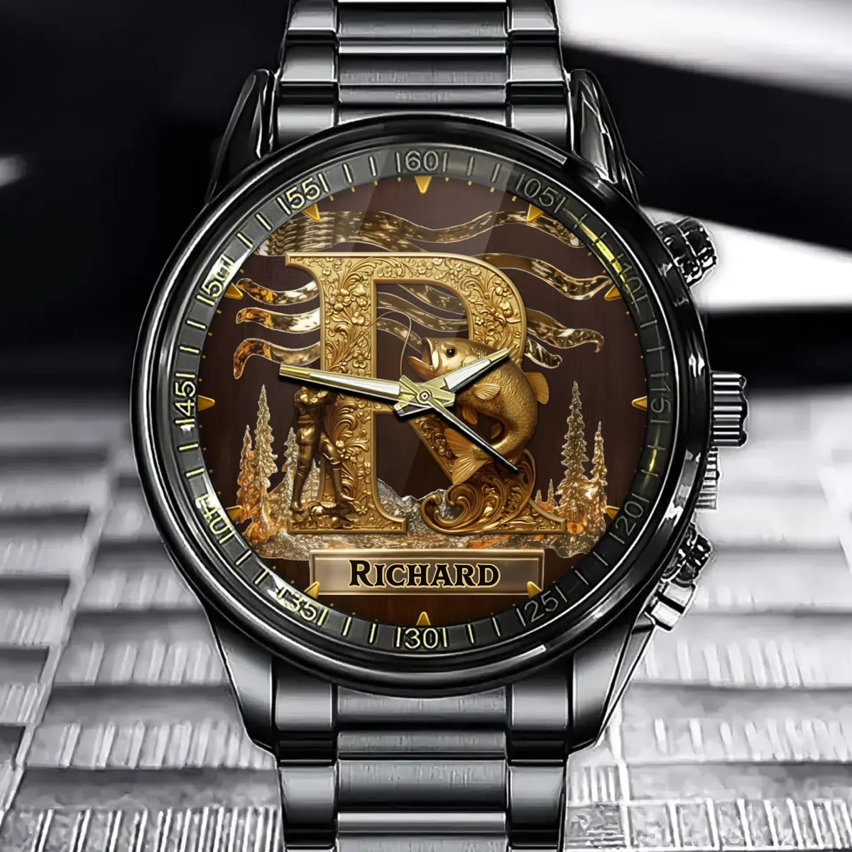 Personalized Fishing Watch - Custom Alphabet Initial Option, Timepiece For Fishing Lovers For Anyone