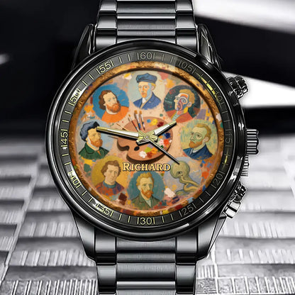 Customizable Painter's Palette Watch - A Creative Canvas with Your Name