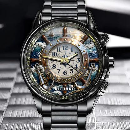 Personalized Nautical Wheel Watch - Perfect For Sailing Enthusiasts, Customizable With Your Name