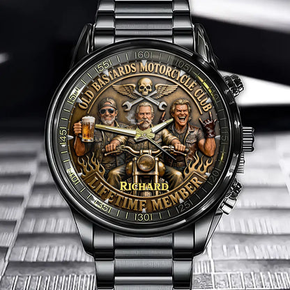 Personalized Biker Club Lifetime Watch - Old Bastards Theme with Custom Name