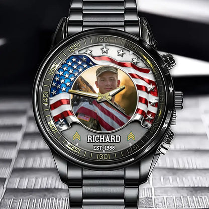 Personalized Military & Veteran Watch - Custom Photo Rank and Name