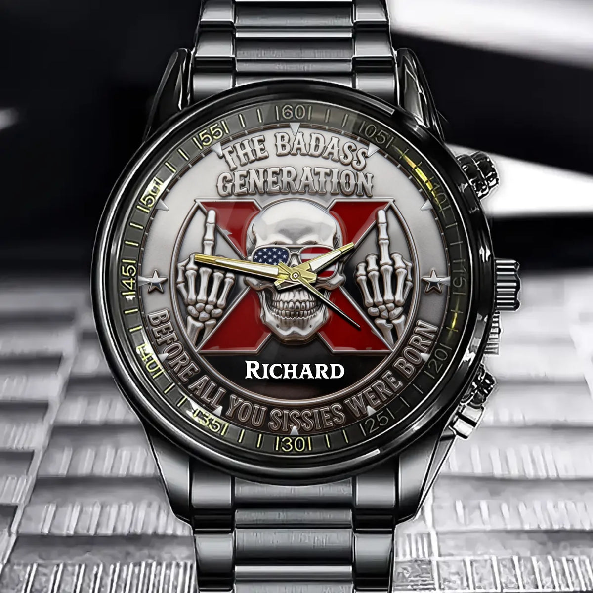 Personalized Skull & Slogan Watch - Retro Bold Theme with Custom Name Option