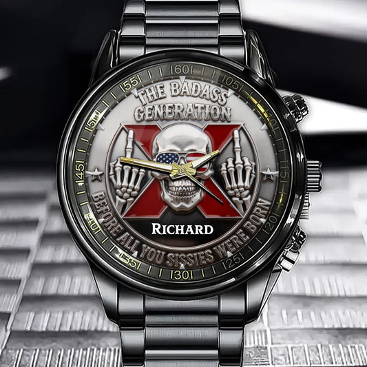Personalized Skull & Slogan Watch - Retro Bold Theme with Custom Name Option