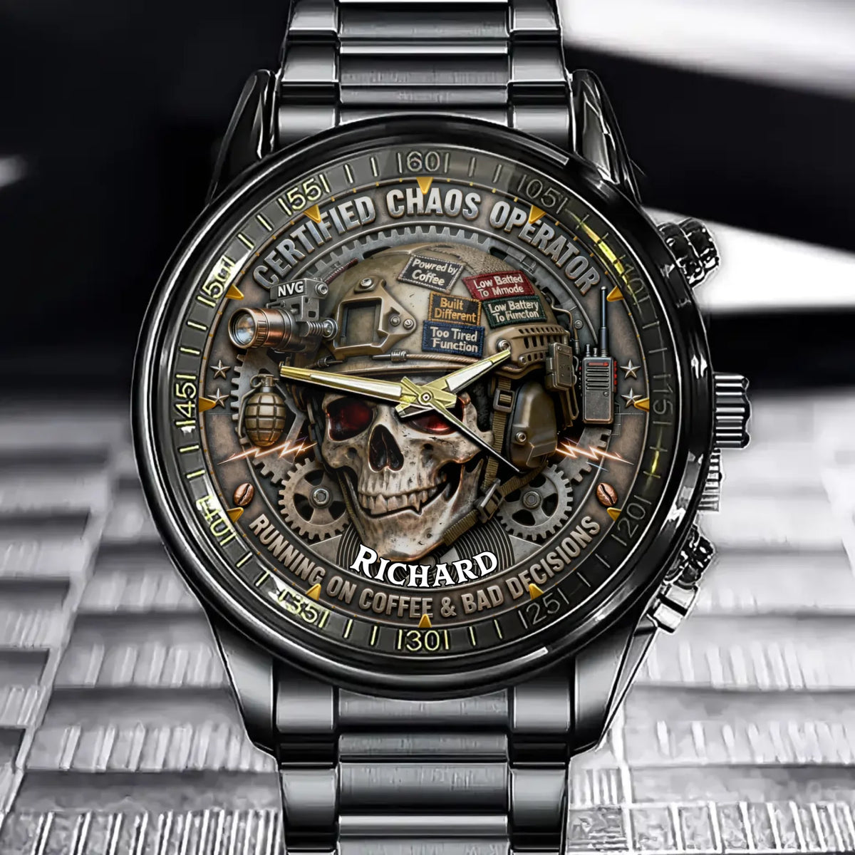 Personalized Mechanical Style Watch Series - "Chaos & Tough Life" Theme with Custom Name