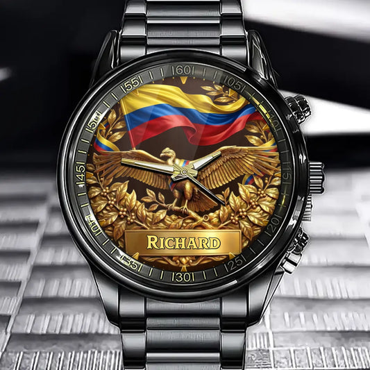 Personalized Luxury Custom Watch With Andean Condor And Colombian Flag Design