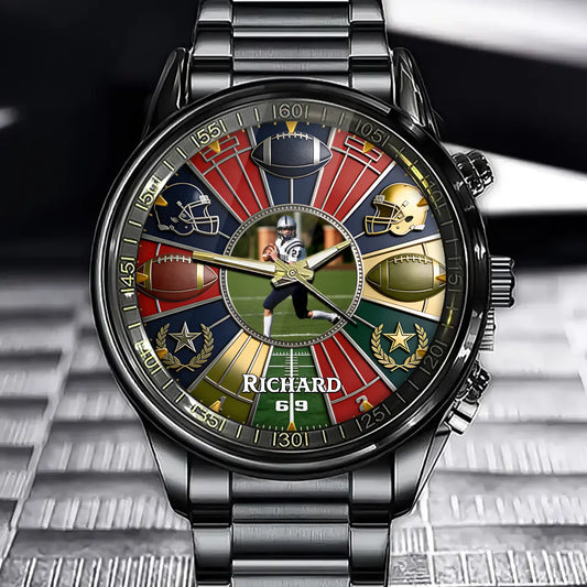 Personalized Football Fan Gift Watch - Custom Photo Upload & Sporty Romantic Style