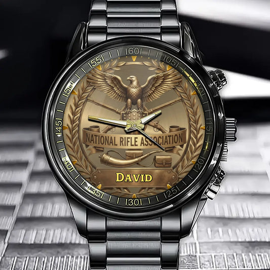 NRA Custom Watch With Personalized Eagle and Rifle Design