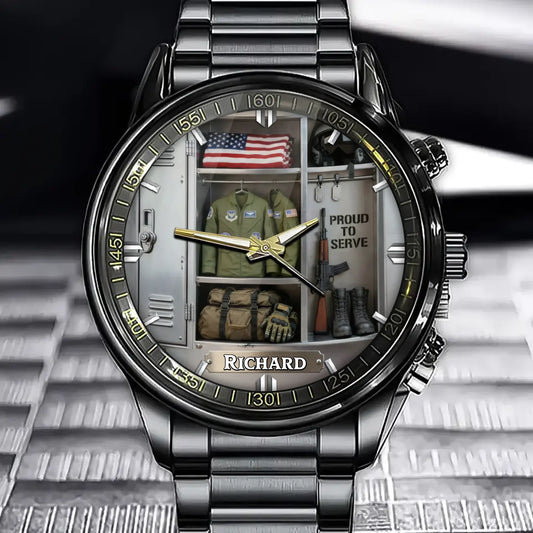 Personalized Proud to Serve Military Watch - Service Locker Detail Gift Design with Custom Name