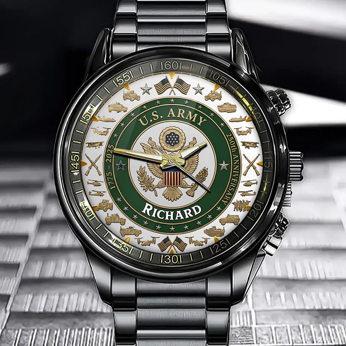 Personalized 250th U.S. Military Anniversary Watch - Service Themed Design with Custom Name