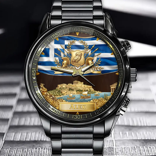Personalized Greece Coat Of Arms Watch - Custom Engraving For National Pride