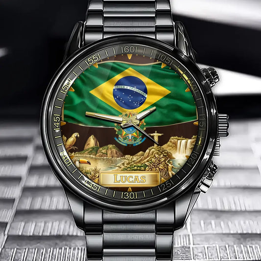 Personalized Brazil Coat Of Arms Watch - Custom Engraving For National Pride