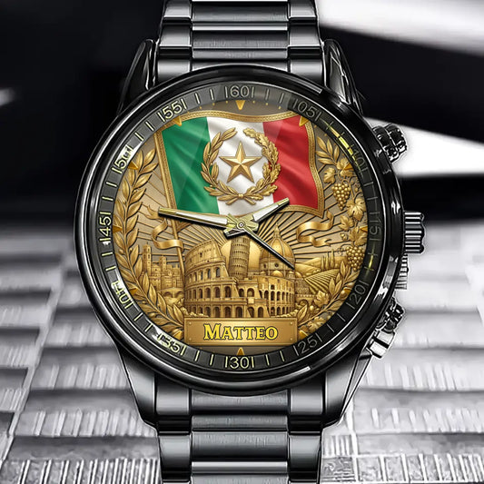 Personalized Italian Heritage Watch – Custom Name, Italian Icons Collector